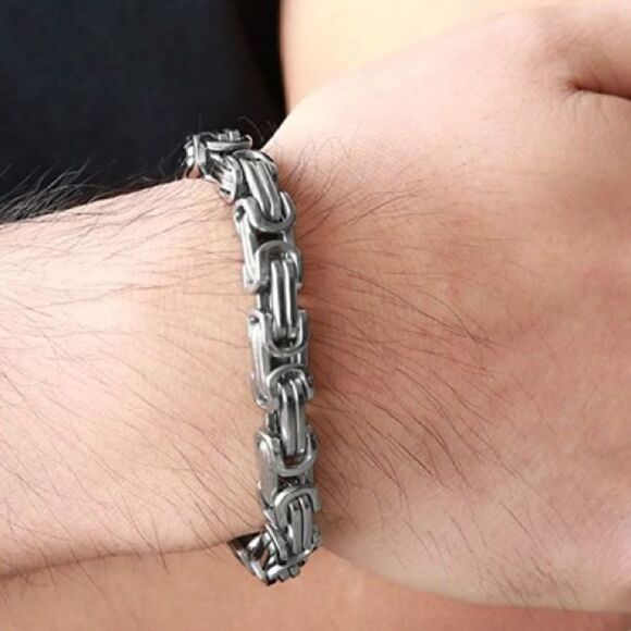 Men’s Thick Braided Link Chain Bracelet - Picture 2 of 6